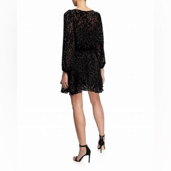 Tanya Taylor Silk Salina Black Velvet Leopard Print Mini Dress Size 2 - Picture 2 of 8